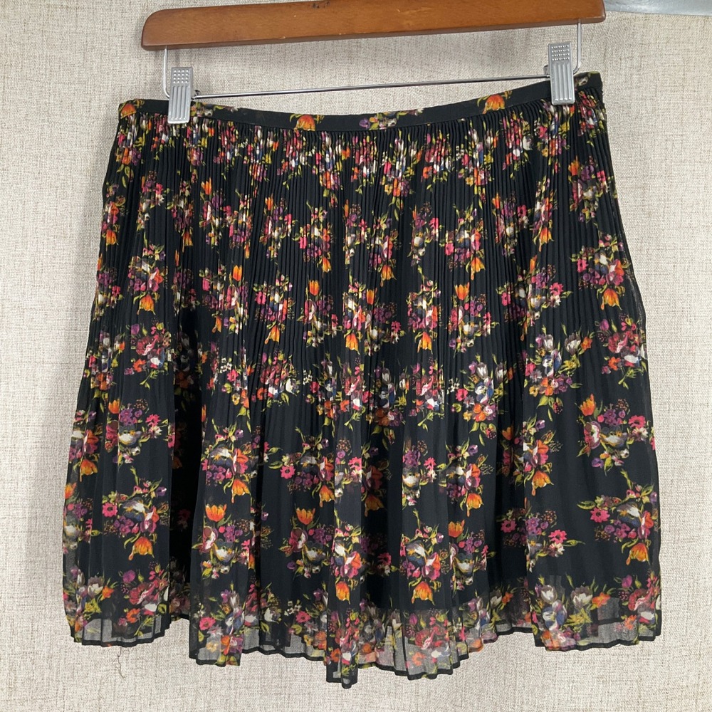 Madewell Pleated Mini Skirt Womens 4 Black Floral Summer Boho Whimsical Preppy